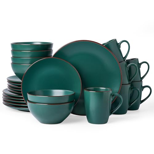 Venus Dinnerware Sets with Mugs (Dark Green / Serves 6 (24pc w/ Mug))