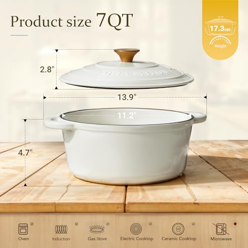 Enameled Cast Iron Dutch Oven (7 Quart / Pearl White)