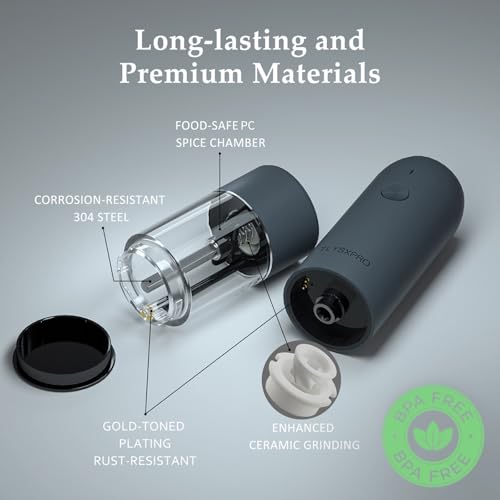 Electric Salt and Pepper Grinder Set with USB Rechargeable (Blue-Grey)