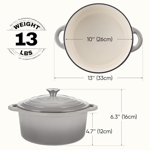 6 Quart Dutch Oven Pot with Lid (6 QT / Gray)