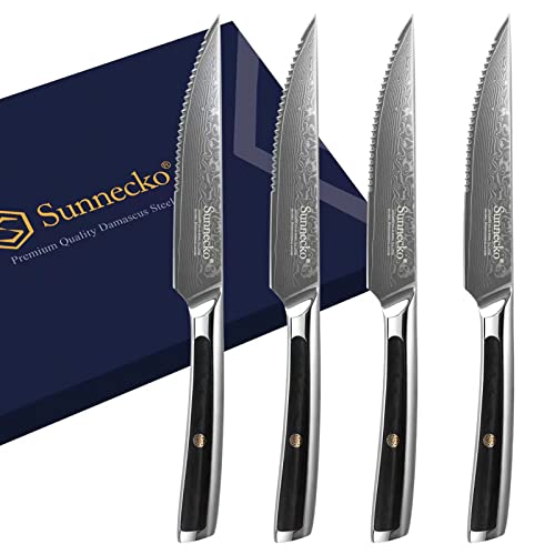 Damascus Steak Knife Set Serrated (4 Count)