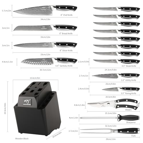 18 Pieces Damascus Kitchen Knife Set