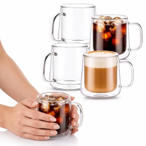 Glass Coffee Mugs Set of 4 (350ml / Clear)
