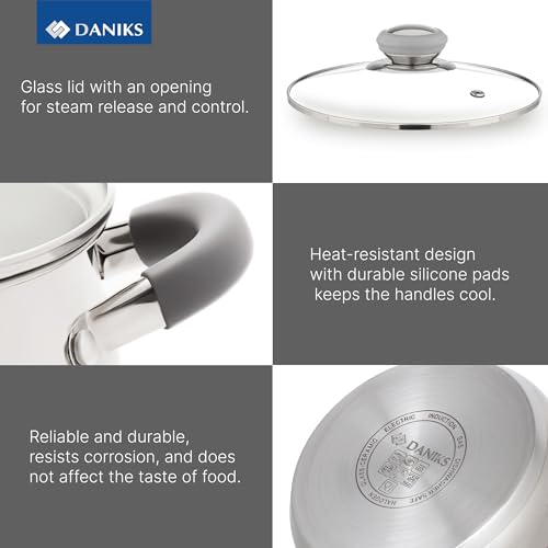 Modern 6 Piece Stainless Steel Cookware Set with Glass Lids (6 Count)