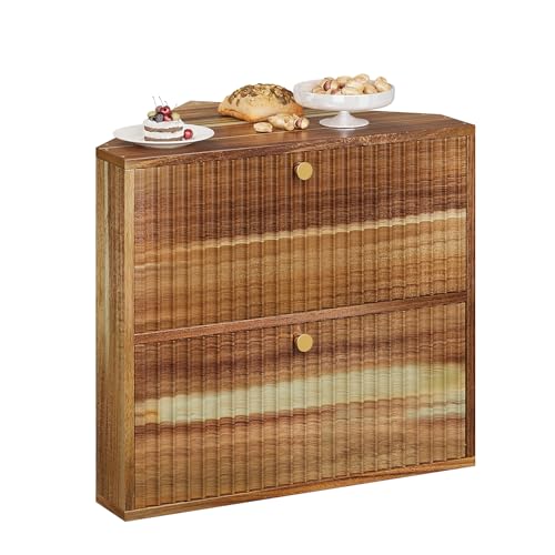 Acacia Corner Bread Box for Kitchen Countertop Wood Two Layer Large Capacity Bread Storage Bin Vintage Storage for Homemade Bread (Acacia Wood)