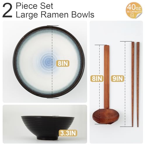 8 Inch Ceramic Ramen Bowl Set of 2 (Midnight)