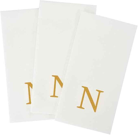 Luxenap 15.8 X 7.9 Inch Linen-Feel Guest Towels, 2000 Lettered Hand Towels - Gold Letter 'N', Sans Serif Font, White Paper Dinner Napkins, airlaid, For Restrooms And Tables