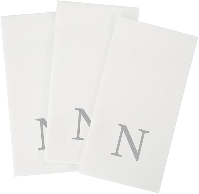 Luxenap 15.8 X 7.9 Inch Linen-Feel Guest Towels, 2000 Lettered Hand Towels - Silver Letter 'N', Sans Serif Font, White Paper Dinner Napkins, airlaid, For Restrooms And Tables - Restaurantware