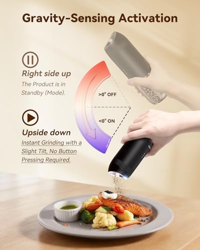 Gravity Electric Salt and Pepper Grinder Set with Charging Base (Updated-Black / Set)