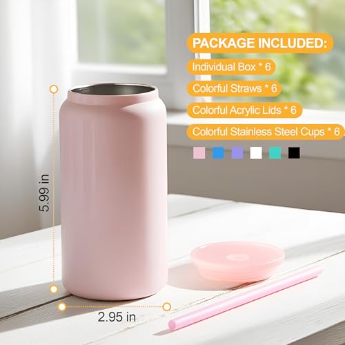 Stainless Steel Cups with Lids and Straws (Bright-Colored)