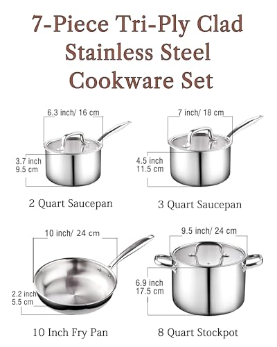 7-Piece Tri-Ply Clad Stainless Steel Cookware Pots & Pans Set