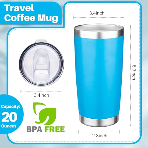 20oz Tumbler with Lid Double Wall Vacuum Insulated Travel Coffee Mug Stainless Steel Thermal Cup Powder Coated Sturdy Coffee Tumbler for Hot and Cold Beverage (20 Ounces / Baby Blue)