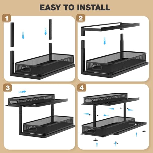 2 Pack 21.3 IN Depth Under Sink Organizer With Next (Black / 2 Pack-21.3"Dx11.8"-16.5"H)