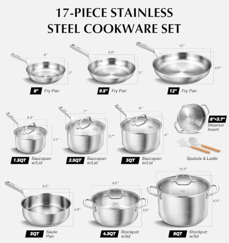 Stainless Steel Cookware Set 17 Piece