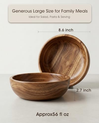 Large Wooden Salad Bowls Set of 2 (Brown Large(set of 2))