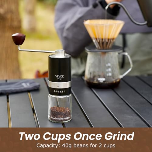 Manual Coffee Grinder Hand Coffee Grinder 6 External Adjustable Setting Stainless Steel Conical Burr Coffee Mill Portable Hand Crank Coffee Bean Grinder Fine for Espresso (Black)