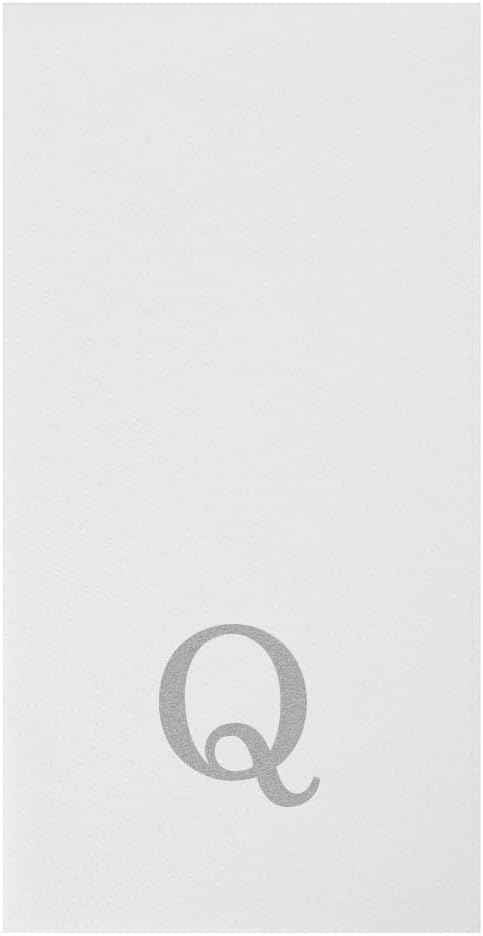 Luxenap 15.8 X 7.9 Inch Linen-Feel Guest Towels, 2000 Lettered Hand Towels - Silver Letter 'Q', Sans Serif Font, White Paper Dinner Napkins, airlaid, For Restrooms And Tables - Restaurantware
