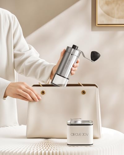 Mini Manual Coffee Grinder with 40 External Adjustable Settings and Ceramic Conical Burr (Silver)