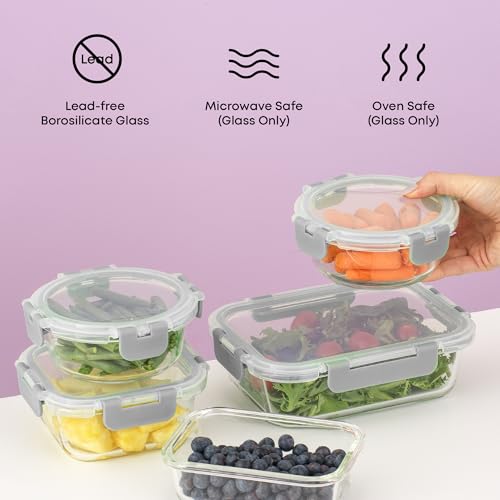 24pc Borosilicate Glass Storage Containers with Lids (Color Grey)