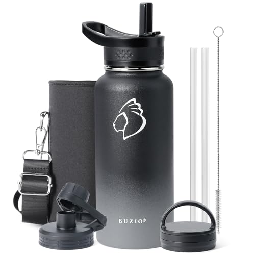 32 oz Water Bottle Insulated with Straw & 3 Lids (32 Ounces / Shadow)