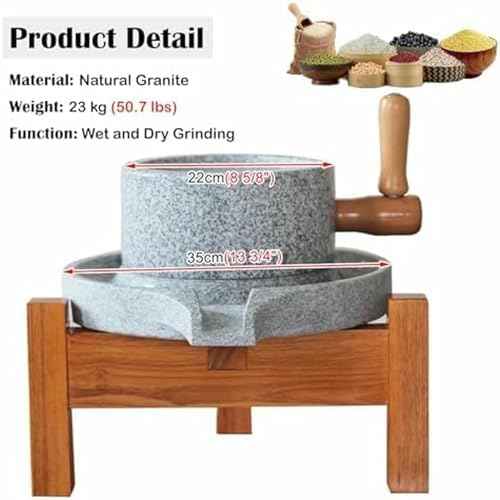 Natural Granite Grain Mill Grinder - Manual Flour, Rice, Seed & Coffee Bean Grinder, 25cm x 40cm - Durable, Efficient, Perfect for Home Use & Cooking