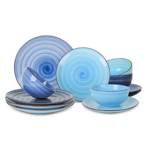 Ceramic Dinnerware Sets (Gradient Blue / 12 Pieces)