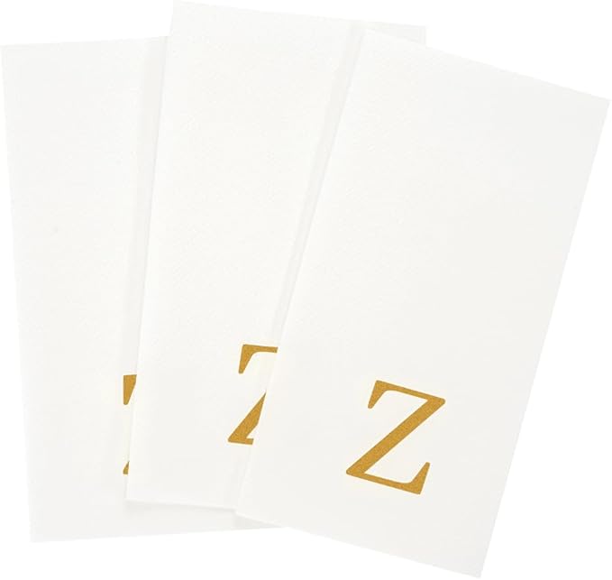 Luxenap 15.8 X 7.9 Inch Linen-Feel Guest Towels, 50 Lettered Hand Towels - Gold Letter 'Z', Sans Serif Font, White Paper Dinner Napkins, airlaid, For Restrooms And Tables - Restaurantware