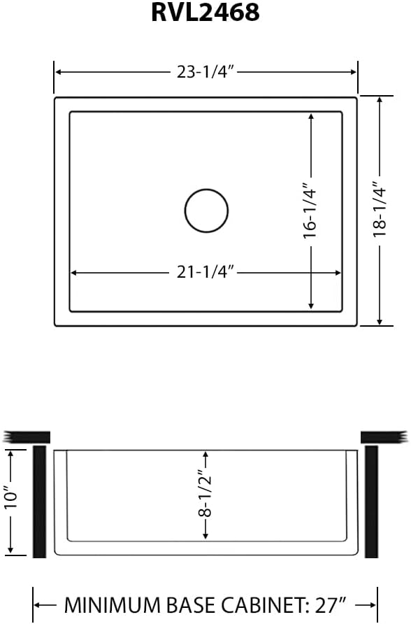 Ruvati 23 x 18 inch Fireclay Farmhouse Apron-Front Kitchen Laundry Sink Single Bowl - White - RVL2468WH