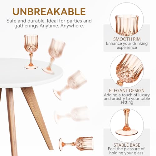 48 Pcs 7oz Plastic Vintage Wine Glasses Drinking Goblets Unbreakable Crystal Water Glassware Reusable Diamond Champagne Flutes Cups for Wedding Banquet Birthday Party Supplies (48 Count)