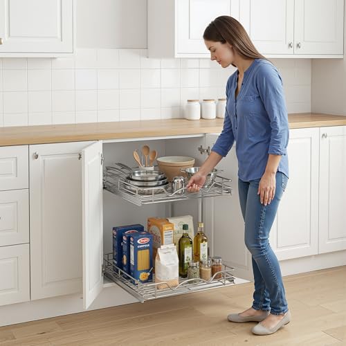 2-Tier Pull-Out Cabinet Organizer for Kitchen, 22" W x 21”D x 16.5" H (22 Inch / Two Tier)