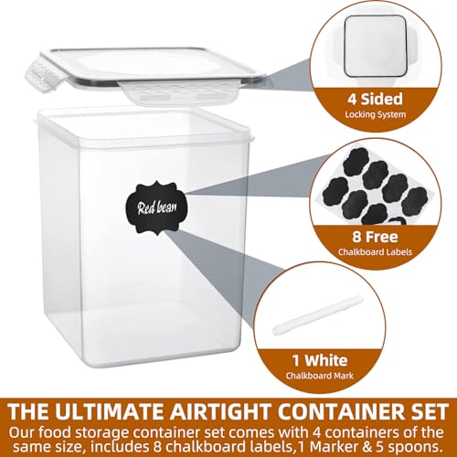 4pc 5.2L Large Airtight Plastic Canisters with Lids (4 pcs(5.2L))