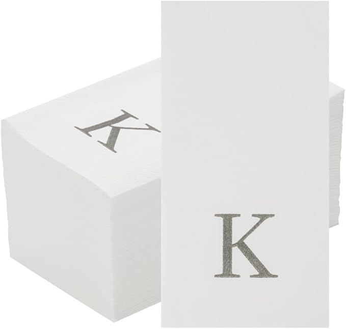 Luxenap 15.8 X 7.9 Inch Linen-Feel Guest Towels, 2000 Lettered Hand Towels - Silver Letter 'K', Sans Serif Font, White Paper Dinner Napkins, airlaid, For Restrooms And Tables - Restaurantware