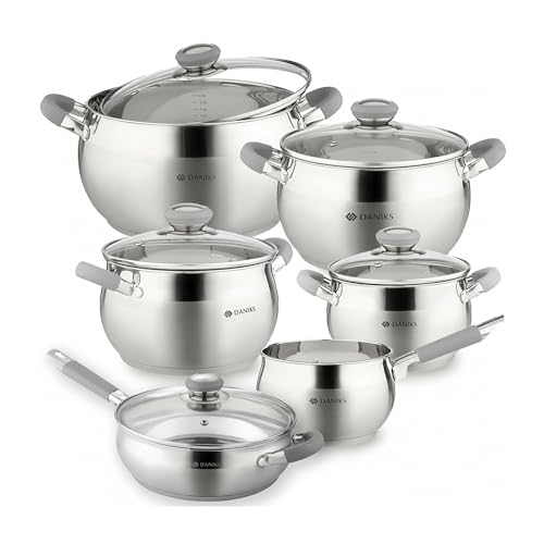 Modern 11 Piece Stainless Steel Cookware Set with Glass Lids (11 Count)