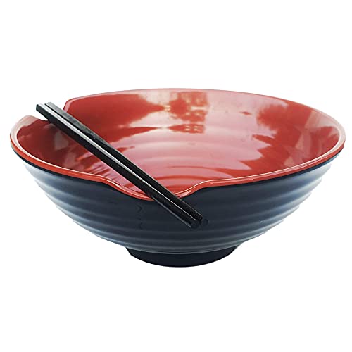 4 XL Ramen bowl set. 12 Pieces Pho Bowls. Asian Japanese soup. Utensil (9 inch x4 / Red Black)