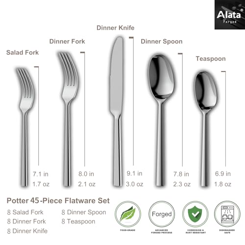 Potter 45 Piece Forged Stainless Steel Flatware Set Cutlery Set (11.25 Count)