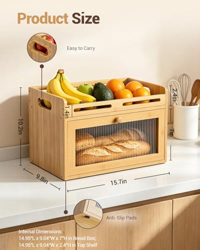 Bread Box for Kitchen Countertop (Bamboo / 1-Tier)