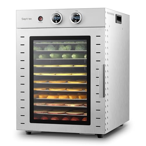 Food Dehydrators Machine with 12 Stainless Steel Trays with Timer Setting Temperature Adjusted 68 ℉ to 194 ℉ Dryer for Herb Fruit Meat Vegetables Mushroom Beef jerky for Commercial Household large (12 Count)