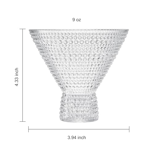 Plastic Hobnail Martini & Cocktail Drinking Glasses Set of 6 Clear Cups 14oz