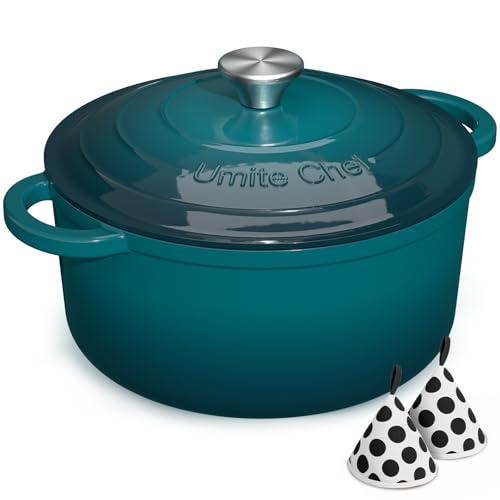 7QT Enameled Cast Iron Dutch Oven with Lid & Cotton Potholders