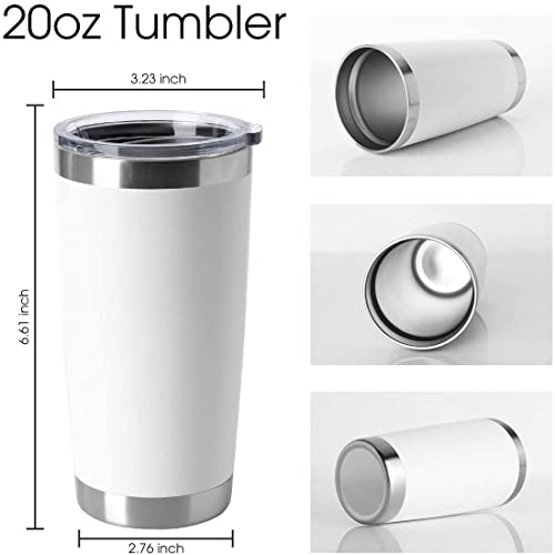 20oz Tumblers Stainless Steel Mugs with Lid Double Wall Vacuum Insulated Coffee Cups for Cold & Hot Drinks (White-A / 12 Count (Pack of 1))
