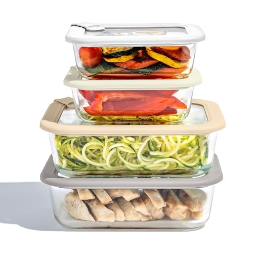 Signature Glass Food Storage Containers with Lids (8-Piece Set (White Stone))