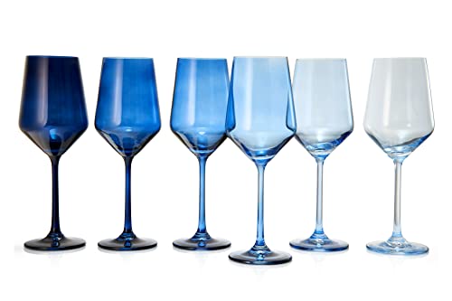 Winter Blue Christmas Wine Glasses Set of 6 Colored Crystal 12oz Navy Tall Stemmed Glassware for Holiday Celebrations (6 Count)