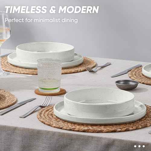 24 Piece Stoneware Dinnerware Sets with Pasta Bowls (24 Count)