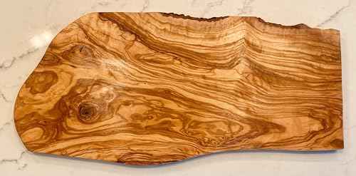 26" X Wide Rustic Handmade Bark Edge Olive Wood Charcuterie Board by Orchard Hardwoods