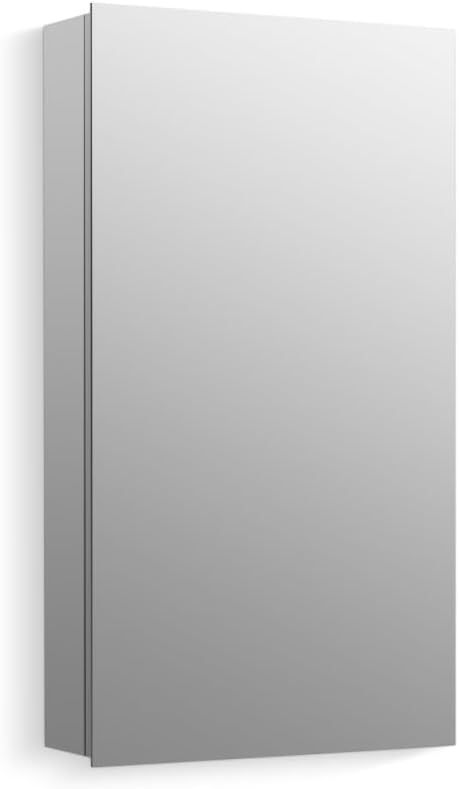Kohler 55061-NA Embark Slim Medicine Cabinet Mirror, Adjustable Shelves with Mirrored Door, 15 in. W x 26 in. H