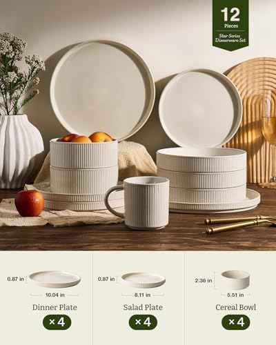 Ceramic Plates and Bowls Set (12 Count)