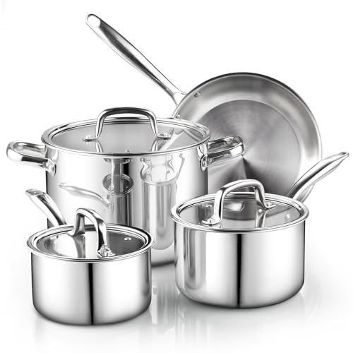 7-Piece Tri-Ply Clad Stainless Steel Cookware Pots & Pans Set