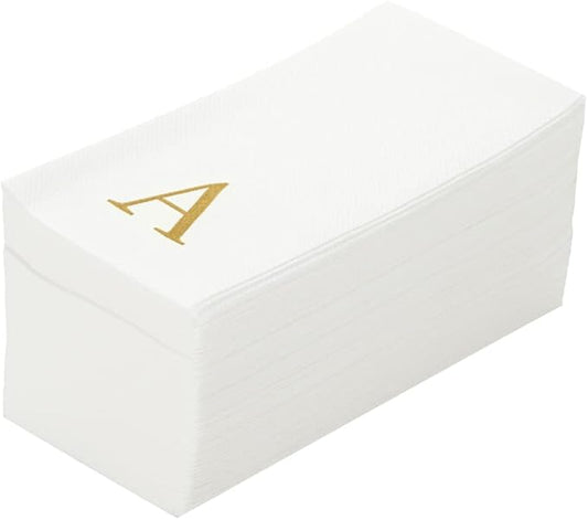 Luxenap 15.8 X 7.9 Inch Linen-Feel Guest Towels, 50 Lettered Hand Towels - Gold Letter 'A', Sans Serif Font, White Paper Dinner Napkins, airlaid, For Restrooms And Tables - Restaurantware