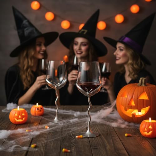 Silver Bat Wine Glasses Set of 2 Gothic Goblets with Alloy Steel Stems and Borosilicate Glass Unique Spooky Barware for Wine Lovers Dining Parties Holiday Gift Collectible Display (2 Count)