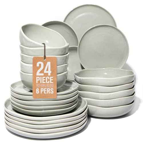 24 Pieces Dinnerware Set for 6 with Pasta Bowls